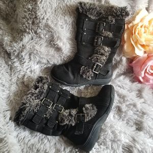 🎄 Little Girls Black Fur Boots